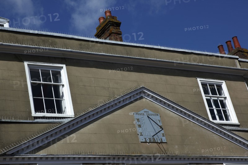 ENGLAND, East Sussex, Lewes, "Cliffe High Street, Sundial on building."