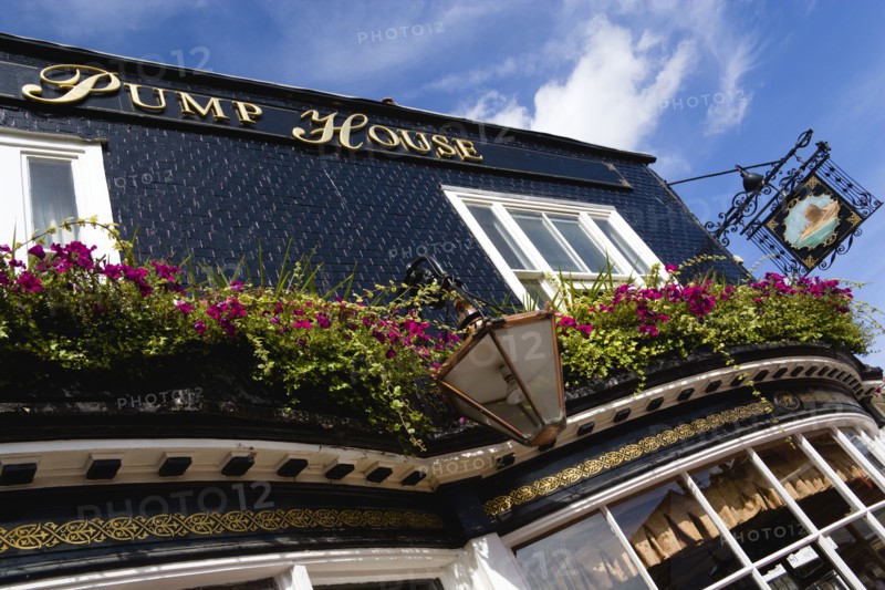 ENGLAND, East Sussex, Brighton, The Lanes The Pump House one of the oldest pubs in the city with flower in window boxes.