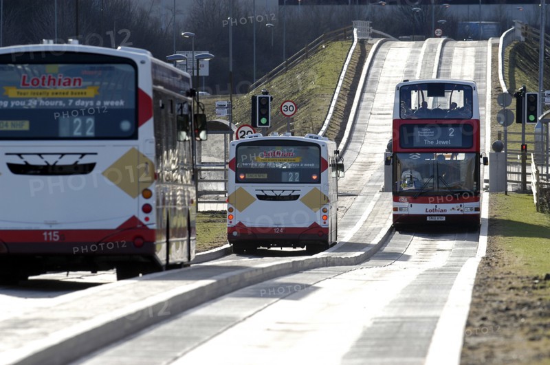 SCOTLAND, Lothian, Edinburgh, No 2 bus to The Jewel on dedicated bus lane route.