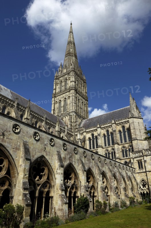ENGLAND, Wiltshire, Salisbury, "Cathedral, Cloisters and Spire. Tallest church spire in Britain"