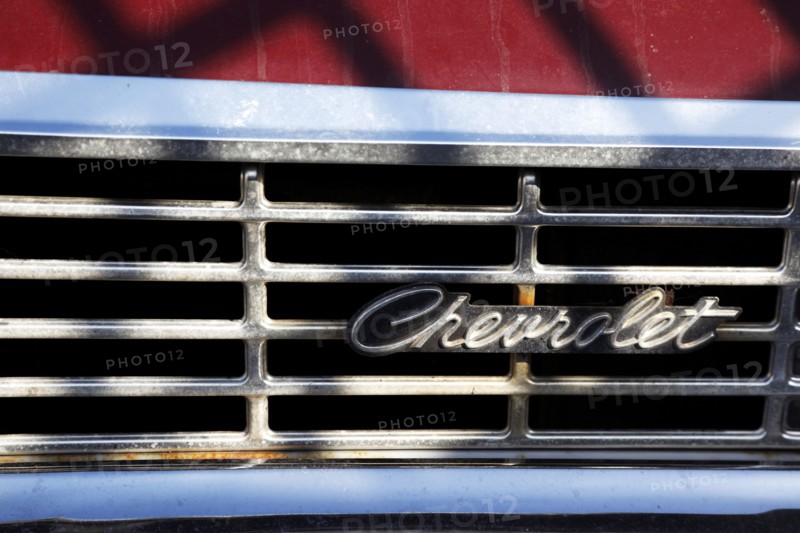 TRANSPORT, Road, Car, Detail of Radiator grill of Chevy Impala.