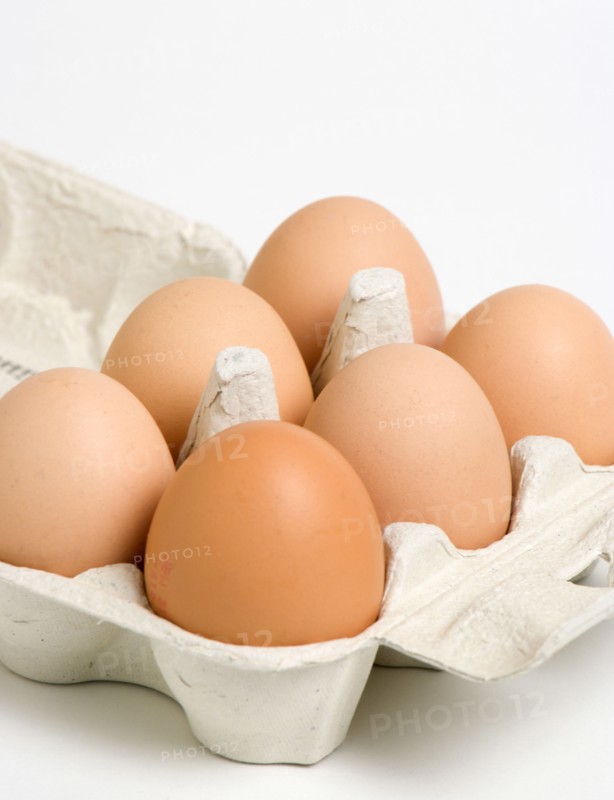 FOOD, Uncooked, Eggs, Box of six free range eggs.