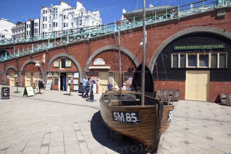 England, East Sussex, Brighton, Exterior of the fishing museum and art galleries under promenade arches.