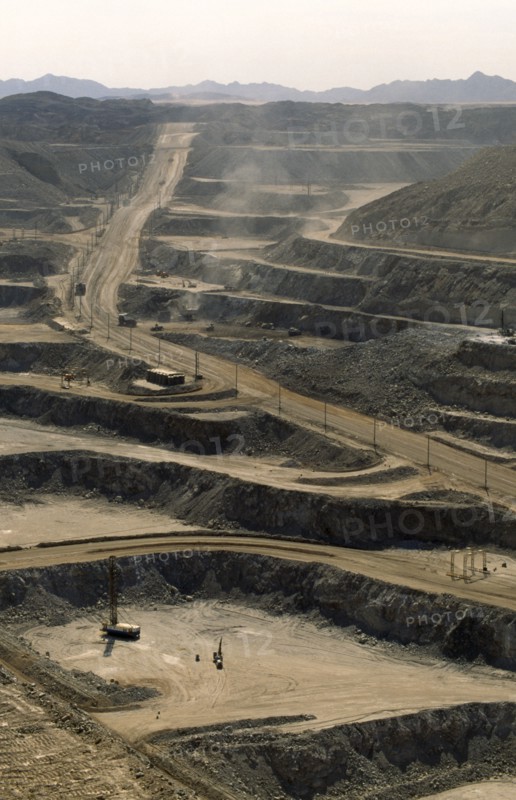 Namibia, Namib Desert, Rossing Uranium open cast mine in the Namib Desert, Vast expanse of terraced landscape and dry, arid conditions.