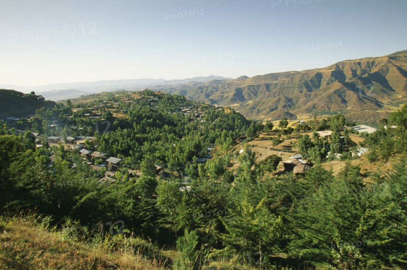 Ethiopia, Wolo Province, Lalibela, View over town famous for its rock hewn churches.