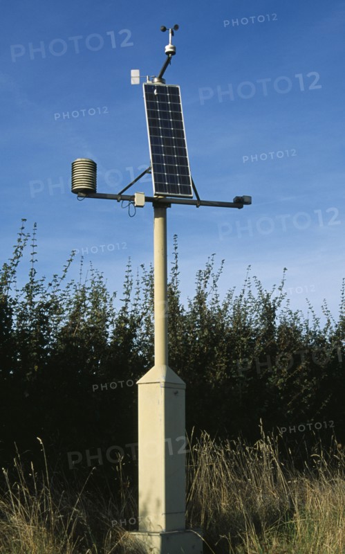 Environment, Solar, Powered weather monitoring station at roadside.