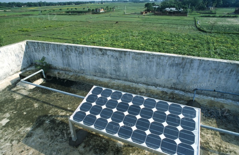 Bangladesh, Jessore, Solar energy cell collector converting sunlight directly into electricity.