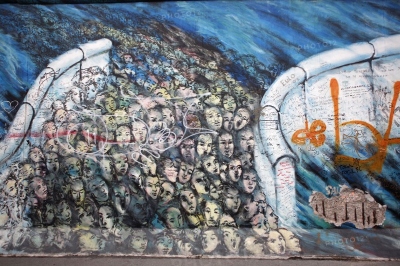 Germany, Berlin, BErlin Wall, East Side Gallery of sections with grafitti.