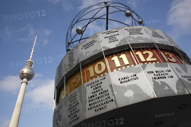 Germany, Berlin, World Time Clock & Fernsehsturm.