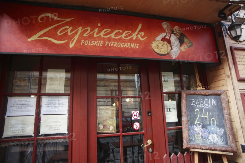 Poland, Krakow, Zapiecek restaurant in the old town, serving traditional polish dish of pierogi.