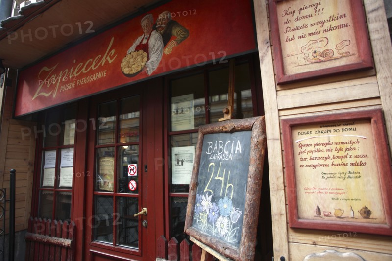 Poland, Krakow, Zapiecek restaurant in the old town, serving traditional polish dish of pierogi.