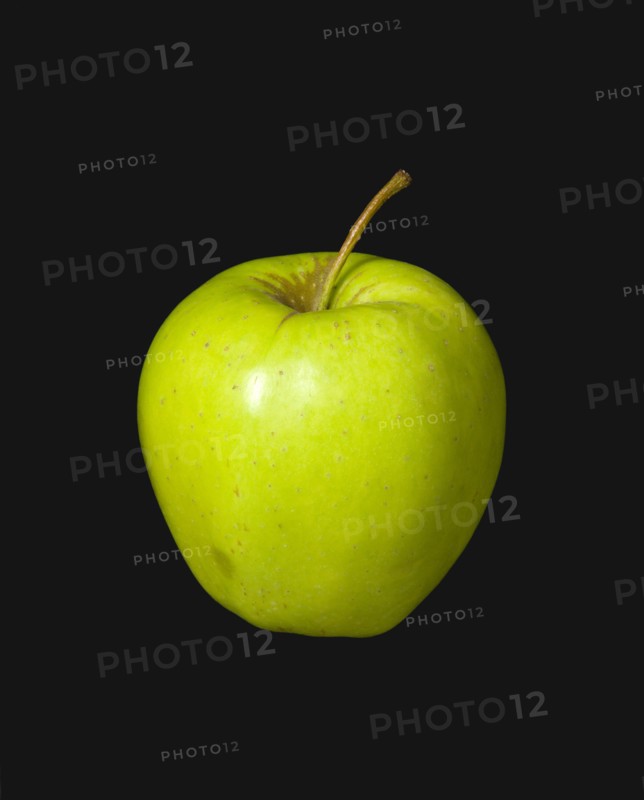 Food, Fruit, Apples, One single ripe green apple against a black background.
