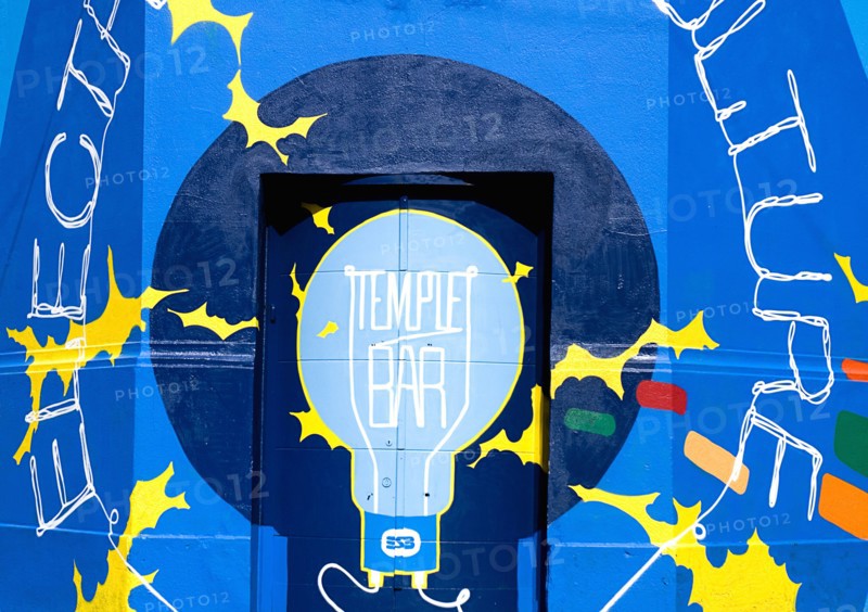 IRELAND, County Dublin,  Dublin City, Temple Bar, Colourful artwork on a wall.