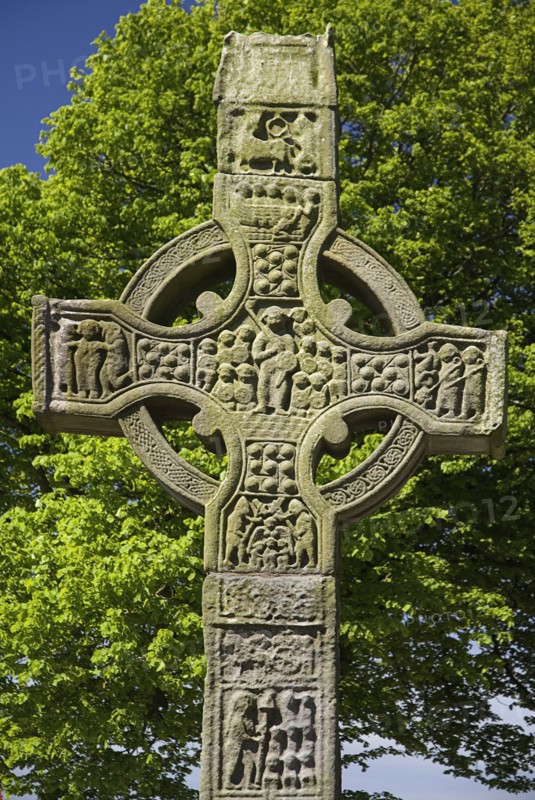 IRELAND, County Louth, Monasterboice Monastic Site, the West Cross  upper section of the east face.