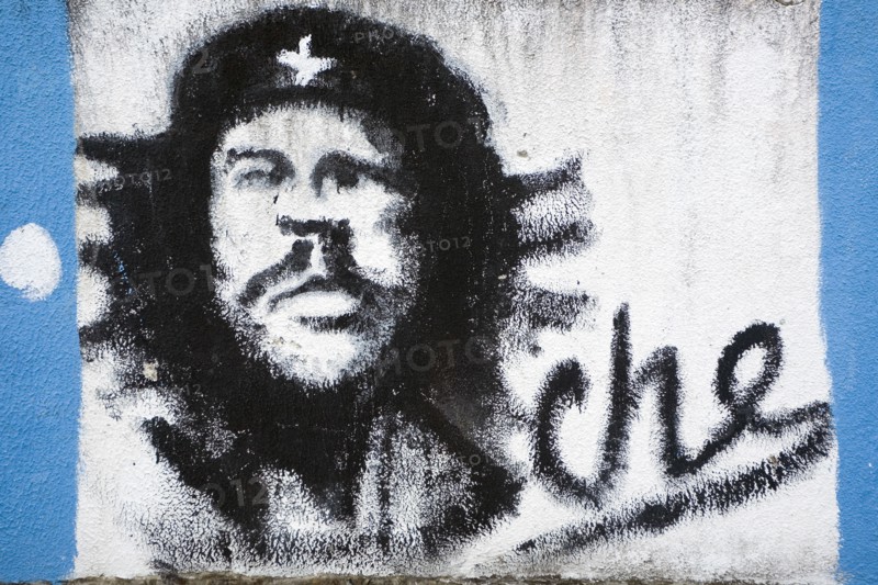VENEZUELA, Margarita Island, La Asuncion, Che Guevara graffiti portrait on a wall just outside the Castillo de Santa Rosa fort.