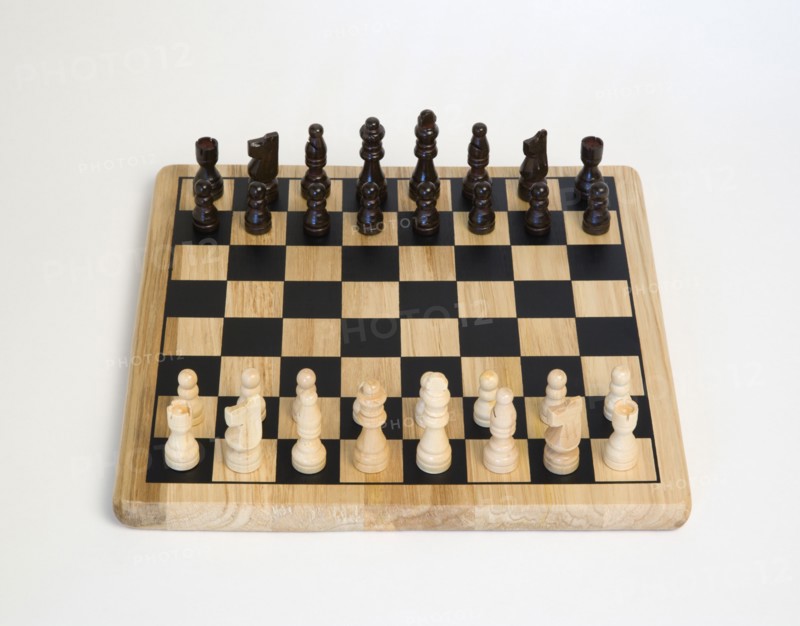 Toys, Games, Board Games, Chess board with pieces laid out for start of game against a white background.