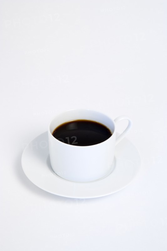 Drinks, Hot, Coffee, Cup and saucer of hot black coffee on white background.