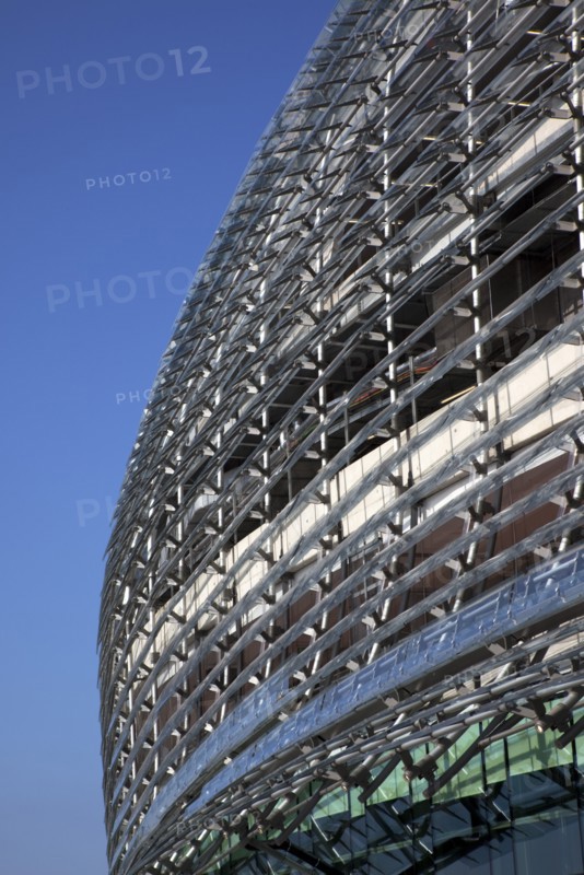 Ireland, County Dublin, Dublin City, Ballsbridge, Lansdowne Road, Aviva 50000 capacity all seater Football Stadium designed by Populus and Scott Tallon Walker. A concrete and steel structure with polycarbonate self cleaing glass exterior built at a cost of 41 million Euros. Home to the national Rugby and Soccer teams, aslo used as a concert venue.
