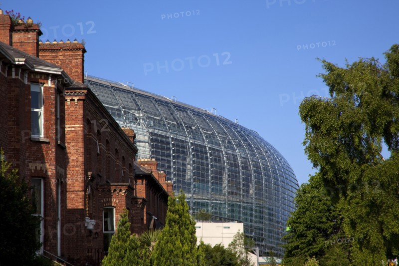 Ireland, County Dublin, Dublin City, Ballsbridge, Lansdowne Road, Aviva 50000 capacity all seater Football Stadium designed by Populus and Scott Tallon Walker. A concrete and steel structure with polycarbonate self cleaing glass exterior built at a cost of 41 million Euros. Home to the national Rugby and Soccer teams, aslo used as a concert venue.
