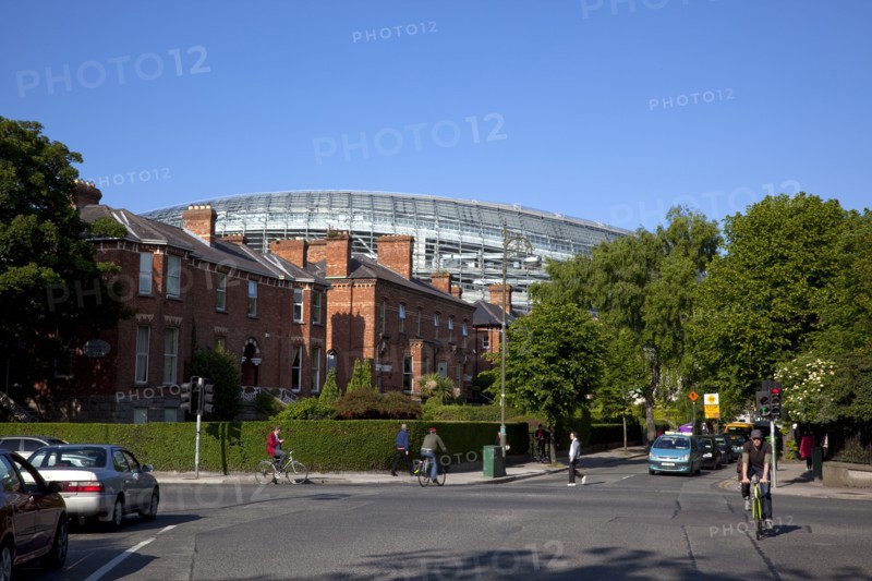 Ireland, County Dublin, Dublin City, Ballsbridge, Lansdowne Road, Aviva 50000 capacity all seater Football Stadium designed by Populus and Scott Tallon Walker. A concrete and steel structure with polycarbonate self cleaing glass exterior built at a cost of 41 million Euros. Home to the national Rugby and Soccer teams, aslo used as a concert venue.