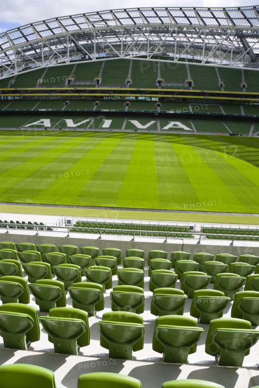 Ireland, County Dublin, Dublin City, Ballsbridge, Lansdowne Road, Aviva 50000 capacity all seater Football Stadium designed by Populus and Scott Tallon Walker. A concrete and steel structure with polycarbonate self cleaing glass exterior built at a cost of 41 million Euros. Home to the national Rugby and Soccer teams, aslo used as a concert venue.