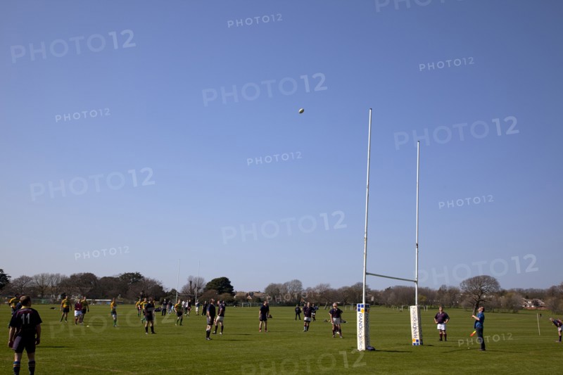 England, West Sussex, Shoreham-by-Sea, Rugby Teams playing on Victoria Park playing fields.