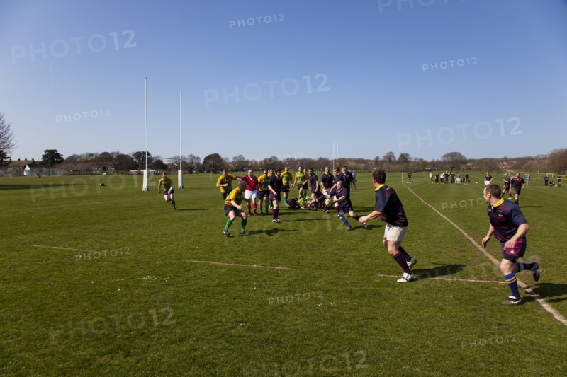 England, West Sussex, Shoreham-by-Sea, Rugby Teams playing on Victoria Park playing fields.