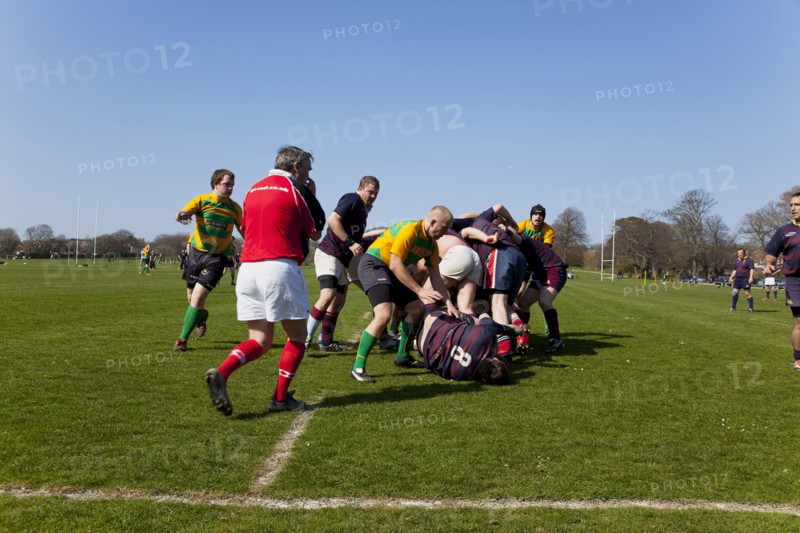 England, West Sussex, Shoreham-by-Sea, Rugby Teams playing on Victoria Park playing fields.