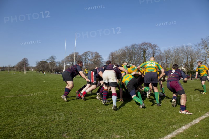 England, West Sussex, Shoreham-by-Sea, Rugby Teams playing on Victoria Park playing fields.