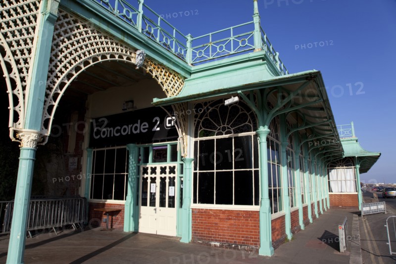 England, East Sussex, Brighton, Kemptown, Elevator between Marine Parade and the lower esplanade of AMdeira Drive. Lift exits into the Concorde 2 nightclub and music venue.