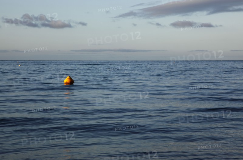 England, West Sussex, Goring-by-Sea, Worthing Triathlon 2009, yellow buoys marking our swim course.