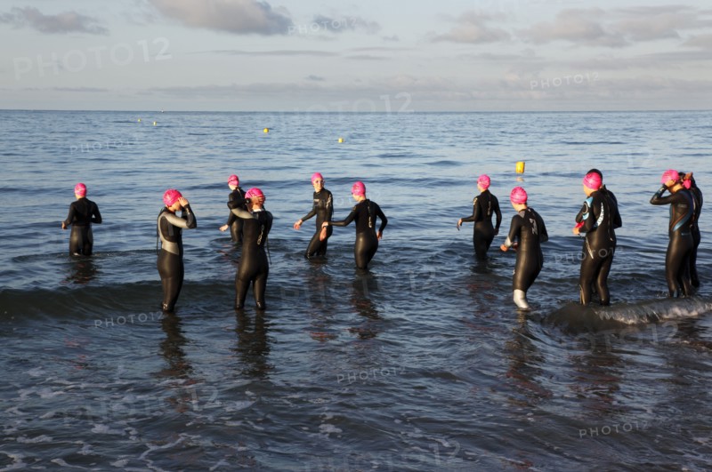 England, West Sussex, Goring-by-Sea, Worthing Triathlon 2009, women at start of swim section.