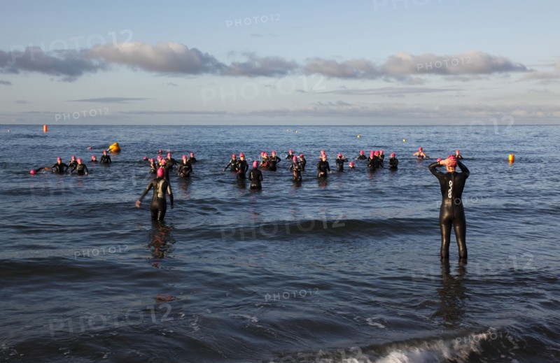 England, West Sussex, Goring-by-Sea, Worthing Triathlon 2009, women at the start of the swim section.