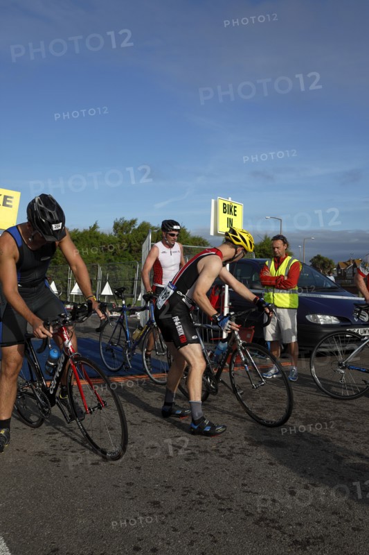 England, West Sussex, Goring-by-Sea, Worthing Triathlon 2009, male competitors starting cycle section.