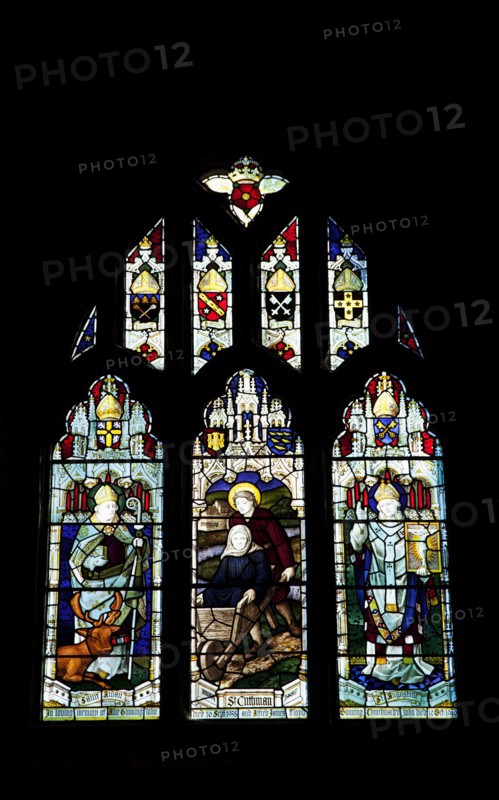 England, West Sussex, East Grinstead, Details of the stained glass windows in Church of St Swithun.