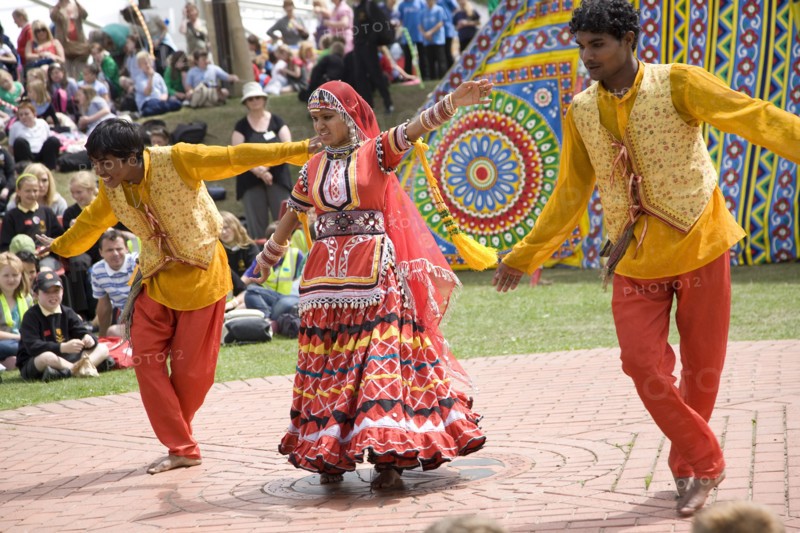 Wales, Denbighshire, Llangollen International Music Festival, Indian Circus performers.