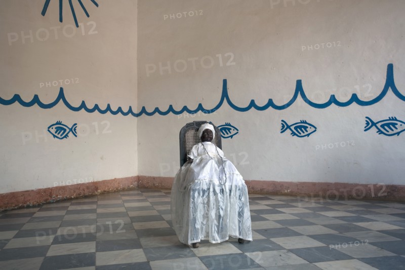 Cuba, Sancti Spiritus, Trinidad, Santeria Yemaya black doll with white dress in Casa Templo de Santeria Yemaya the temple of the Afro Cuban Santeria cult religion.