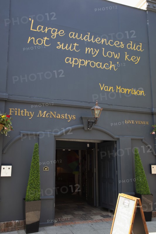 Ireland, North, Belfast, Dublin Road, Filthy Mc Nastys Liquor Saloon entrance.
