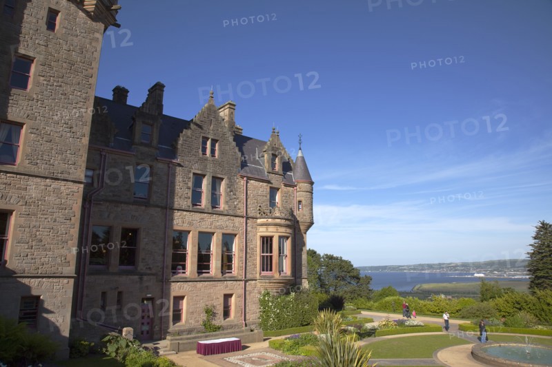 Ireland, North, County Antrim, Belfast Castle with ornate gardens and grounds over looking the city and Lough.
