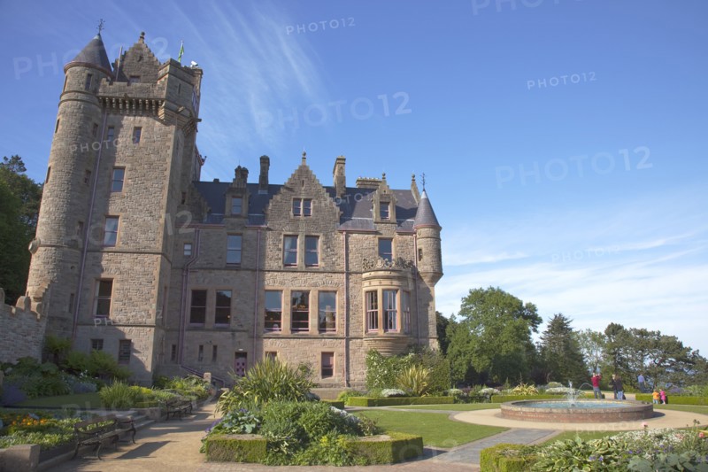 Ireland, North, County Antrim, Belfast Castle with ornate gardens and grounds over looking the city and Lough.