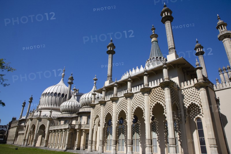England, East Sussex, Brighton, The Royal Pavilion, 19th century retreat for the then Prince Regent, Designed by John Nash in a Indo Sarascenic style.