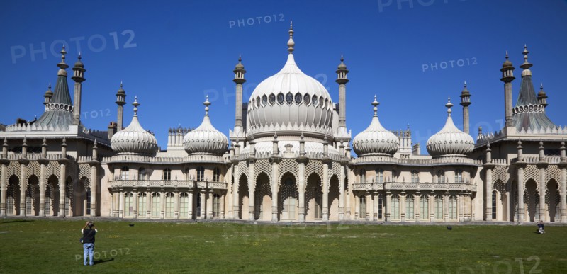 England, East Sussex, Brighton, The Royal Pavilion, 19th century retreat for the then Prince Regent, Designed by John Nash in a Indo Sarascenic style.