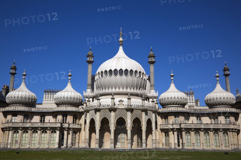 England, East Sussex, Brighton, The Royal Pavilion, 19th century retreat for the then Prince Regent, Designed by John Nash in a Indo Sarascenic style.