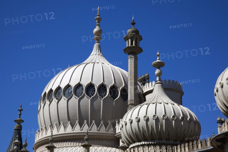 England, East Sussex, Brighton, The Royal Pavilion, 19th century retreat for the then Prince Regent, Designed by John Nash in a Indo Sarascenic style.