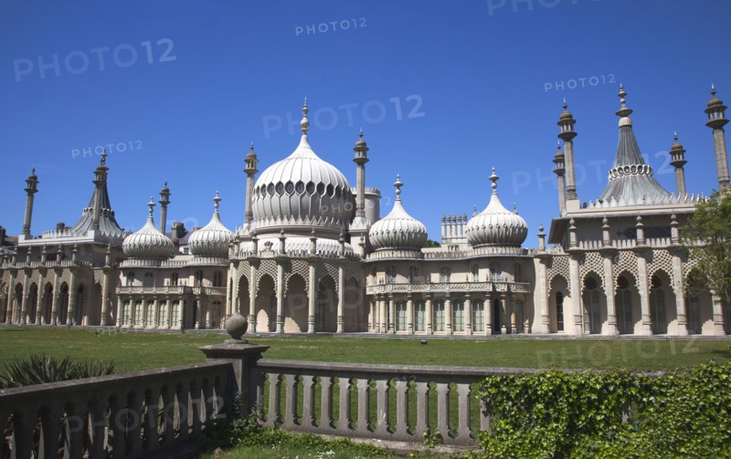 England, East Sussex, Brighton, The Royal Pavilion, 19th century retreat for the then Prince Regent, Designed by John Nash in a Indo Sarascenic style.