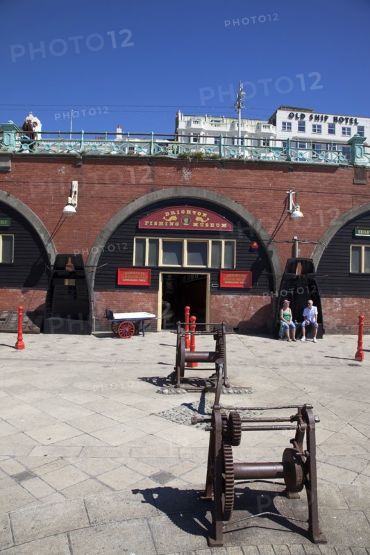 England, East Sussex, Brighton, Exterior of the fishing museum and art galleries under promenade arches.