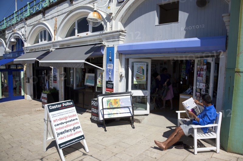 England, East Sussex, Brighton, Exterior of the Castor And Pollux art gallery and shop in the promenade arches.