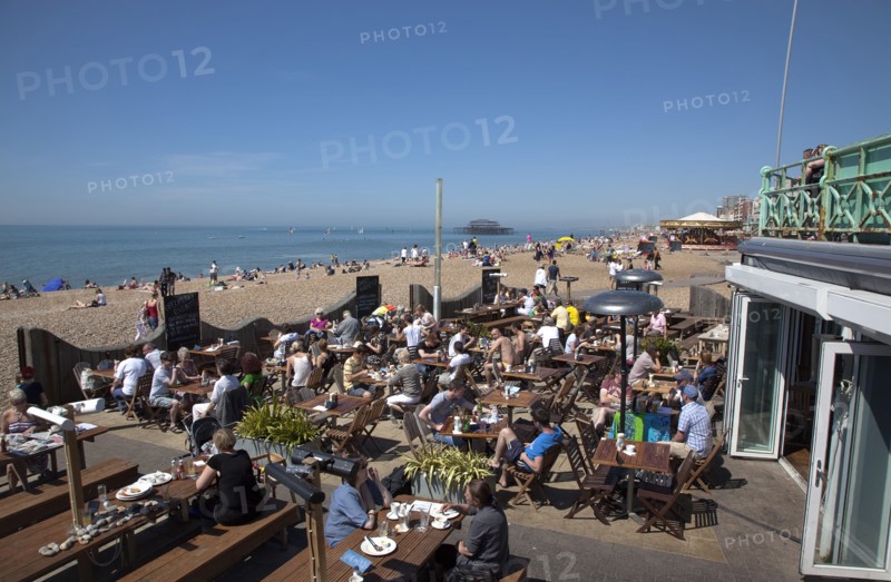England, East Sussex, Brighton, Ohso beachfront cafe.