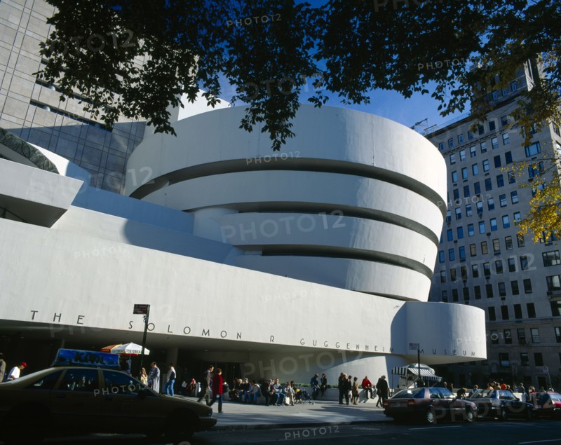 New York, New York State, USA. The Solomon R Guggenheim Museum entrance American Destination Destinations Melanesia North America Northern Pacific Islands United States of America
