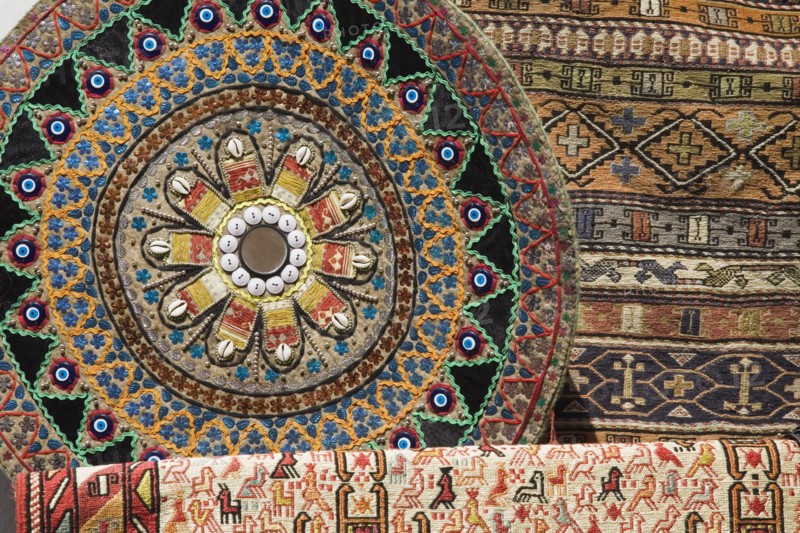 Selcuk, Izmir Province, Turkey. Ephesus. Kilims flat tapestry woven carpets or rugs for sale to tourists at Ephesus. Turkey Turkish Eurasia Eurasian Europe Asia Turkiye Izmir Province Selcuk Ephesus Kilims Tespestry Rug Rugs Market Display Destination Destinations European Holidaymakers Middle East South Eastern Europe Tourism Western Asia